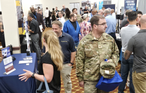 Job seekers meet with potential employers at the annual Hiring Our Heroes Career Day at Joint Base McGuire-Dix-Lakehurst 